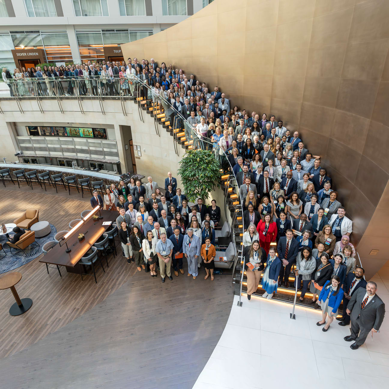 Image of the attendees of the 2025 Family Medicine Advocacy Summit joined together on a staircase.