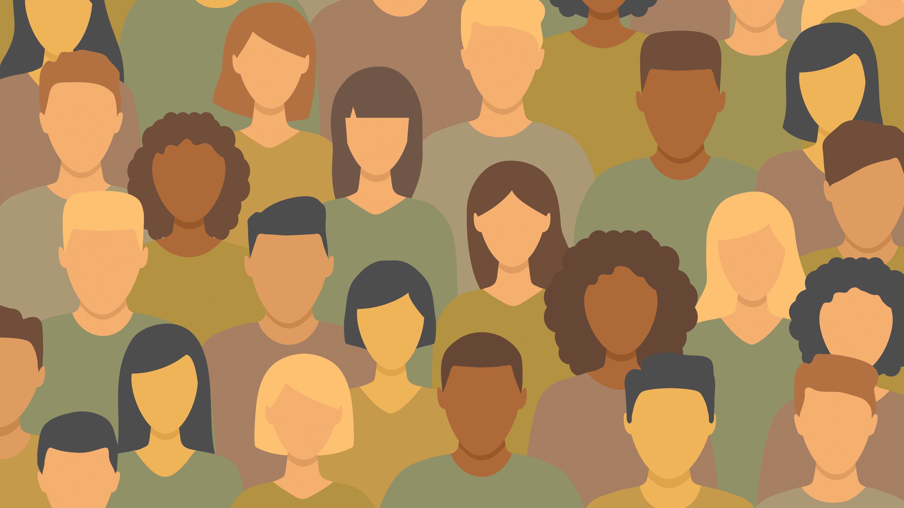 Health equity illustration of multicultural faces.