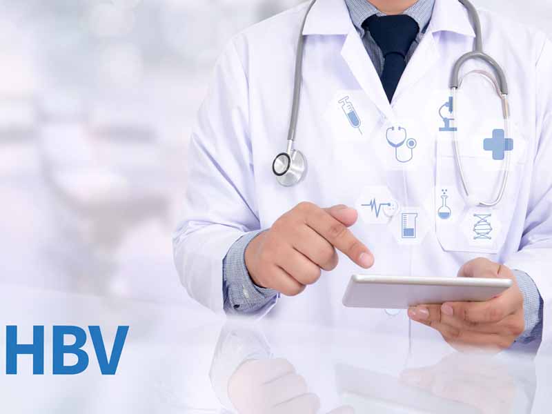 Clinician in white coat with "HBV" superimposed on image