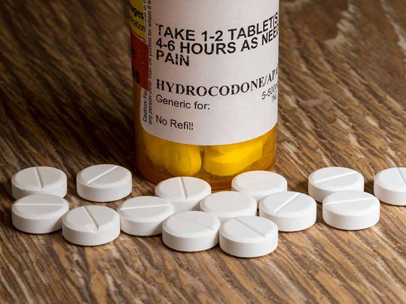 bottle of hydrocodone tablets