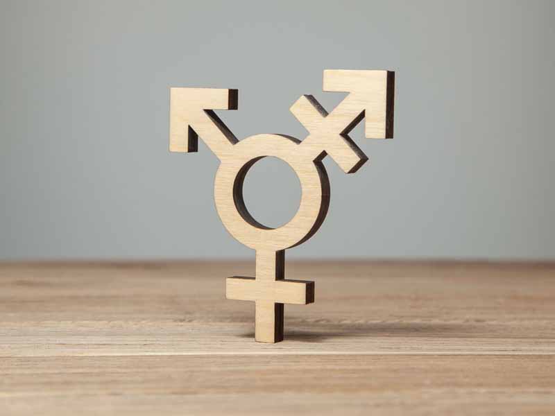 Symbol of transgender from tree on wooden table