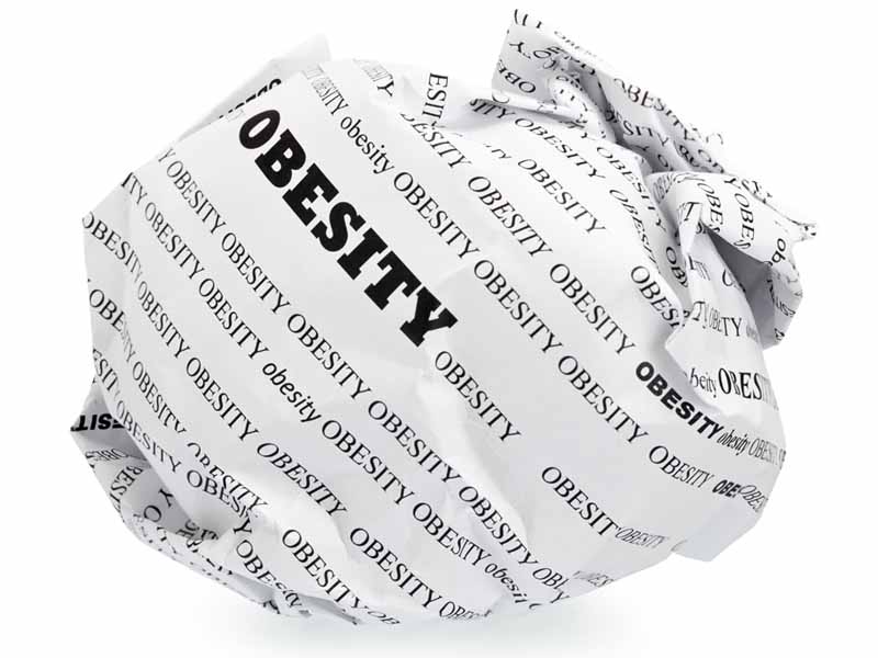 crumpled ball of paper labeled obesity