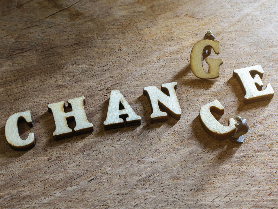 wooden letters of Chance and Change, word concept