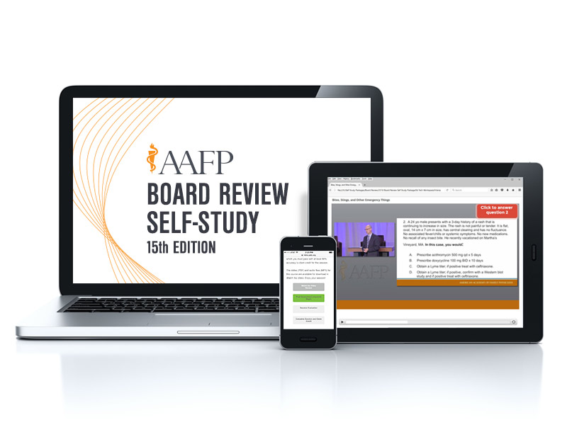 Family Medicine Board Review Self-Study on multiple screens