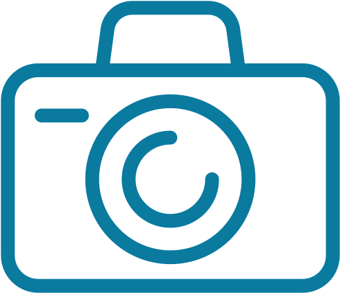 Outline of camera icon in blue