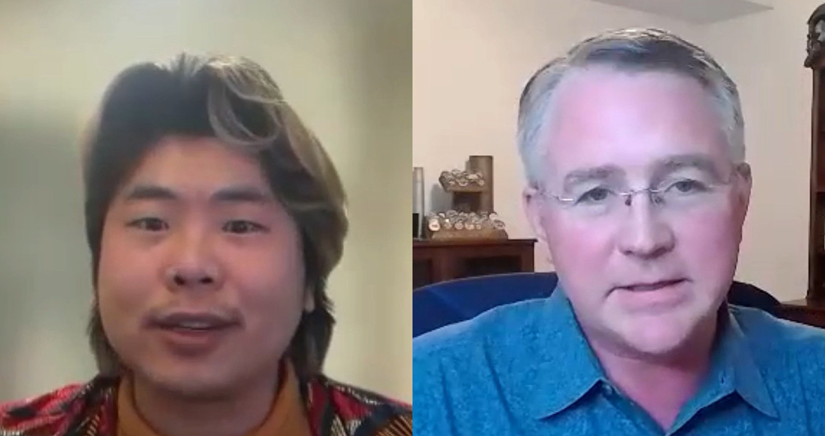 split screen of Bright Zhou and Russell Kohl