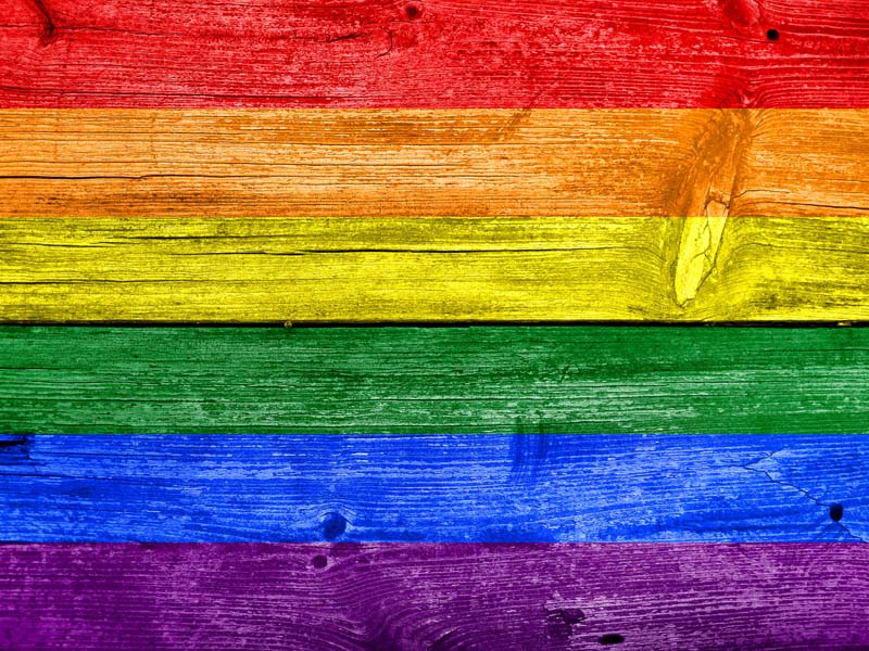 pride flag on wooden slats