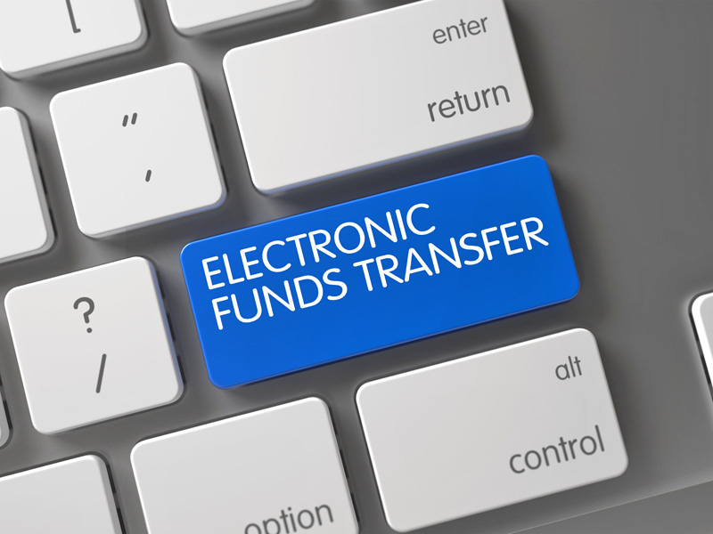 electronic funds transfer on keyboard