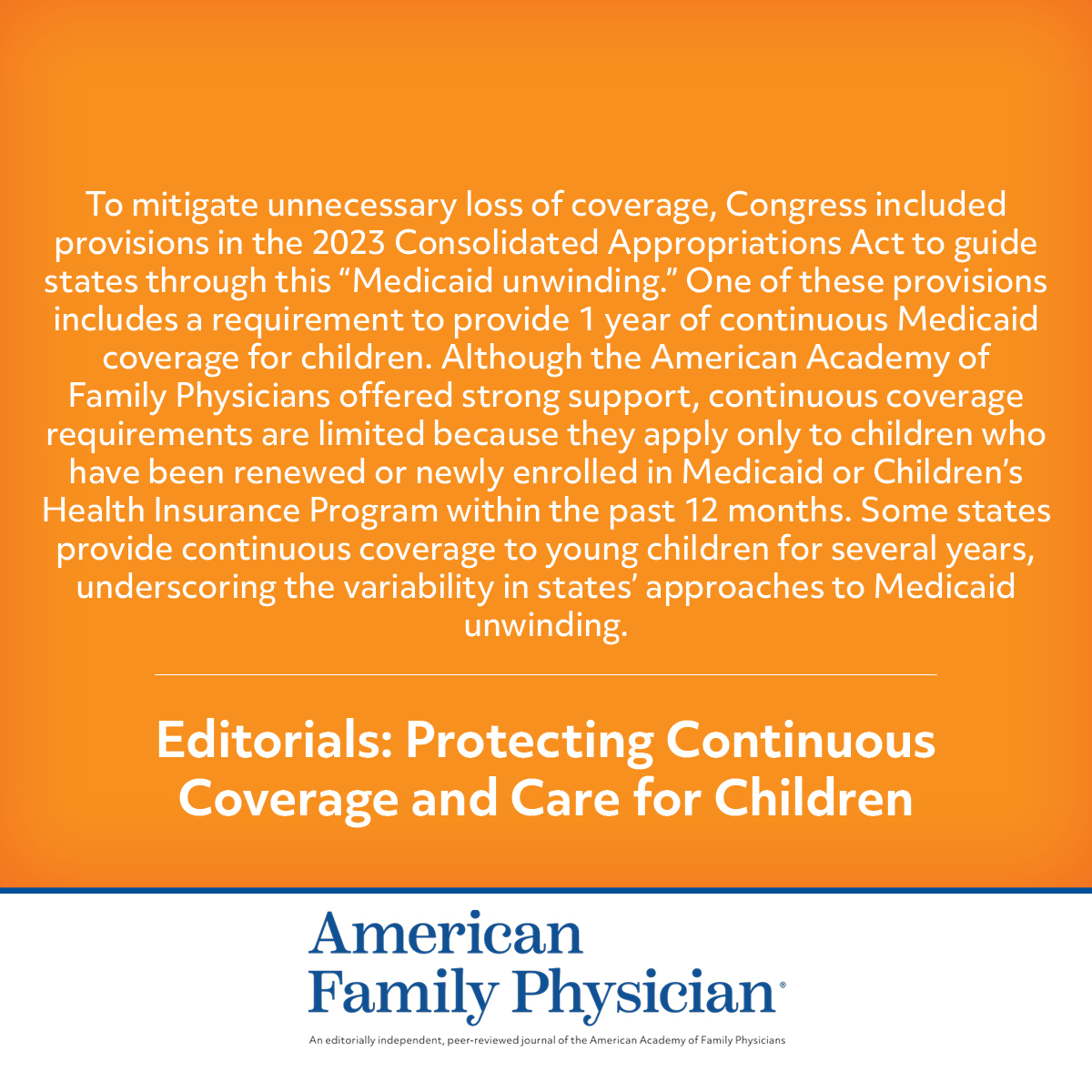 Protecting Continuous Coverage and Care for Children | AAFP