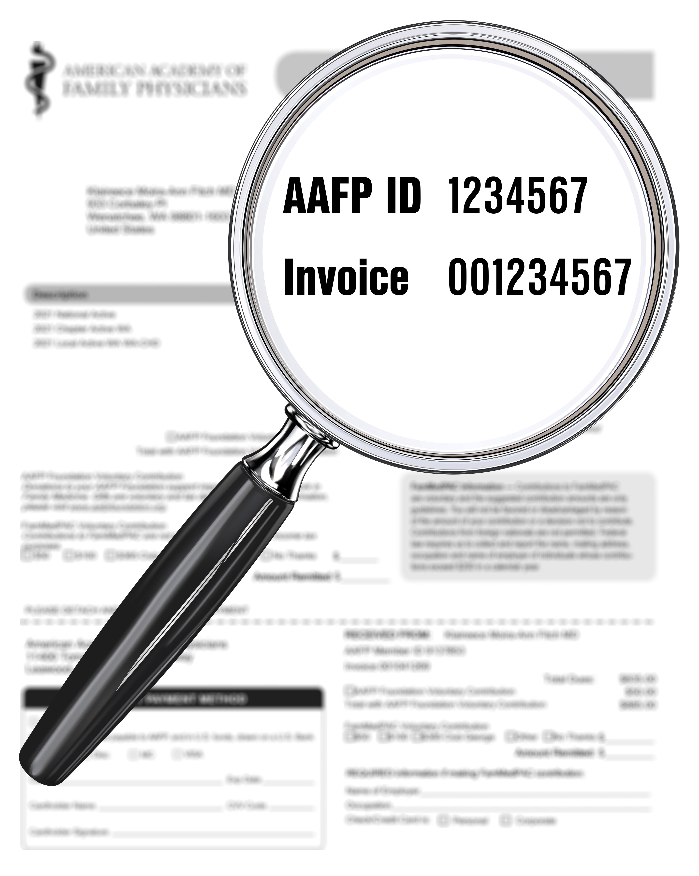 Invoice with highlighted member ID and invoice #